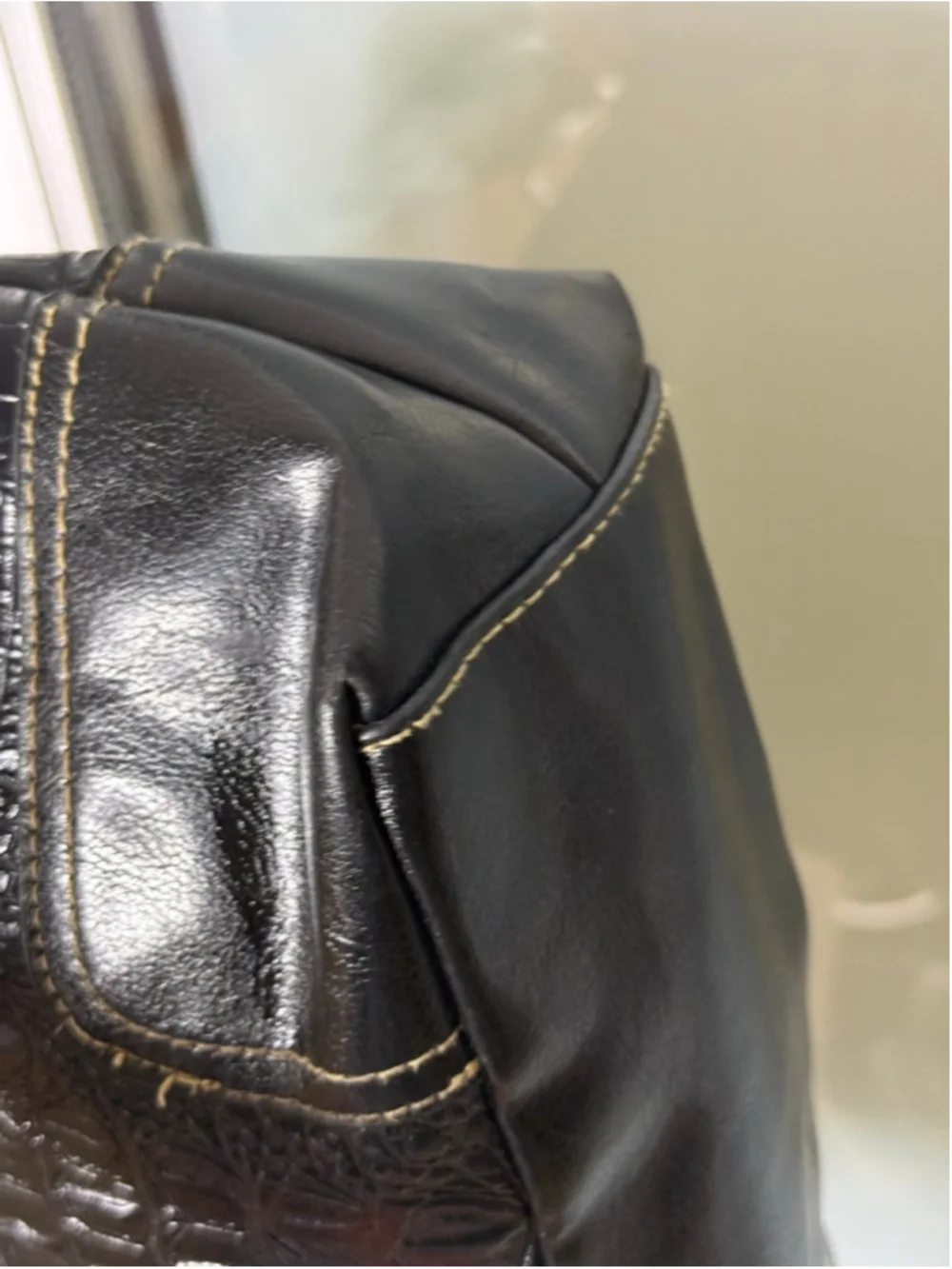 Bueno Black Croc Embossed Shoulder Bag with Gold Toned Hardware
